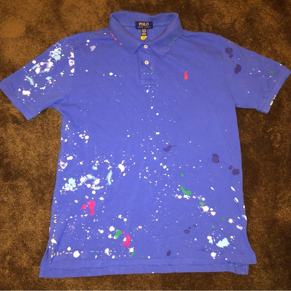Polo by Ralph Lauren Royal Blue Paint-Splatter Polo with Red Pony